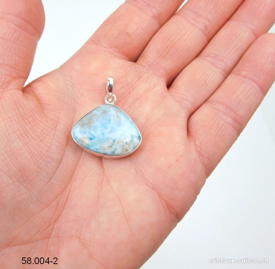 Pendentif Larimar 1,9 x 2,4 cm en argent 925. Pièce unique