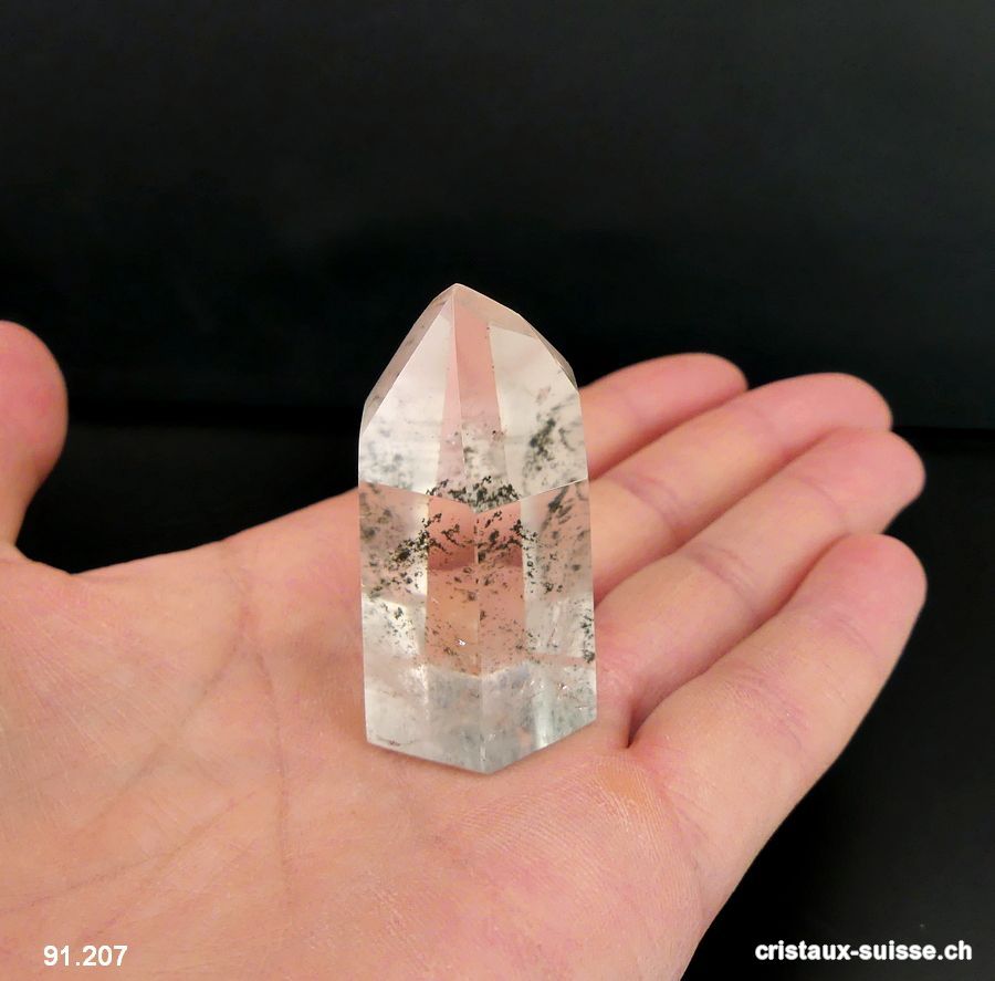 Cristal de roche avec Chlorite, polie 4,1 x 2,3 x 2,2 cm. Pièce unique 34 grammes