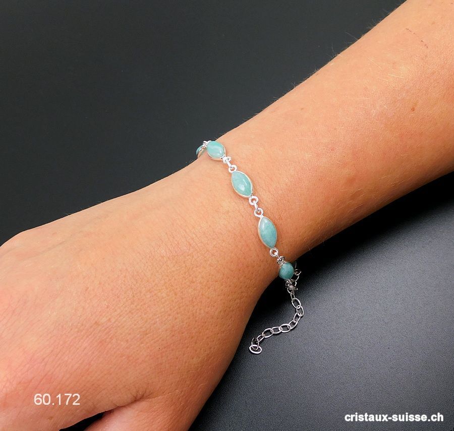 Bracelet Amazonite en argent 925. Qual. AA