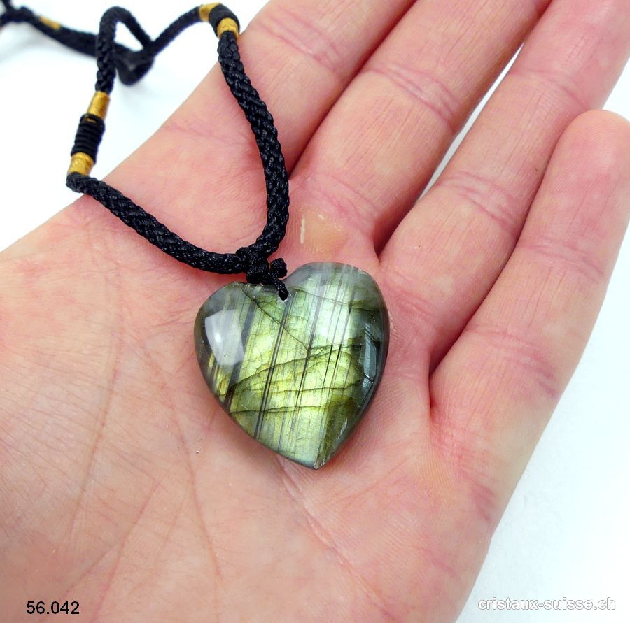 Labradorite coeur percé avec cordon réglable en tissu. Pièce unique