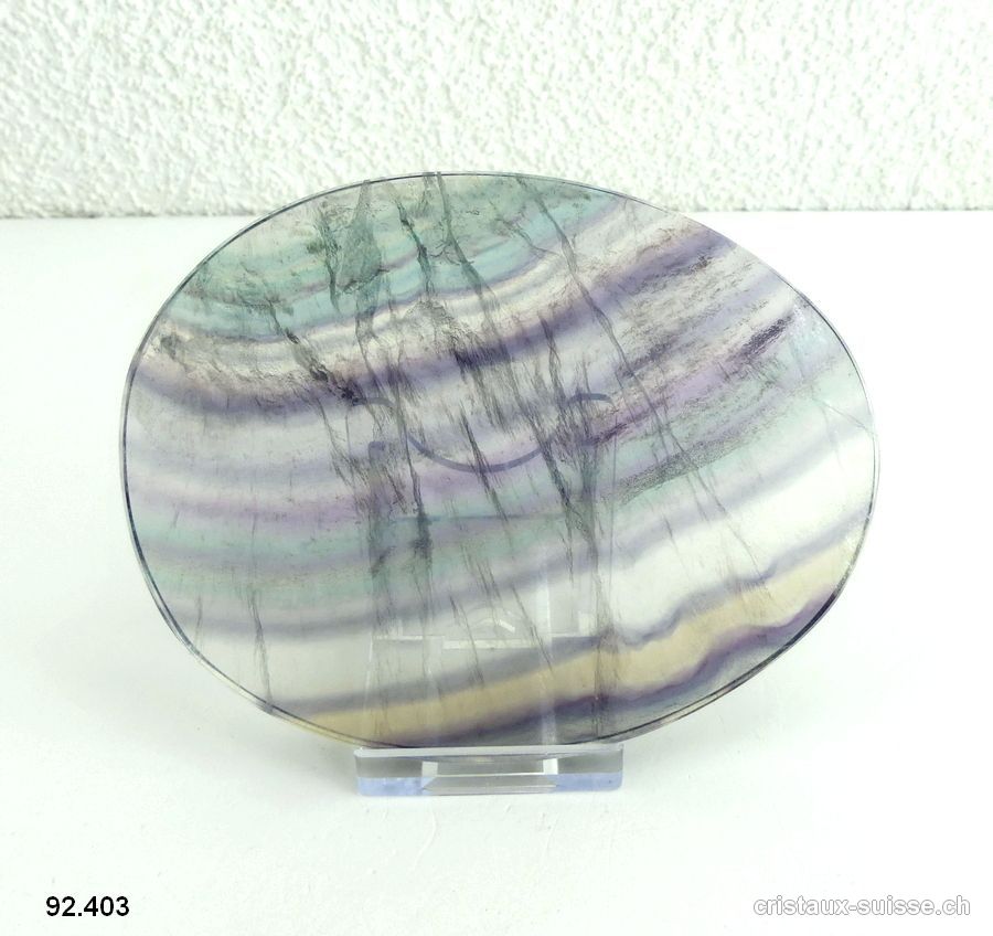 Fluorite - Fluorine arc-en-ciel, plaque polie 11,4 cm et Support. Lot unique