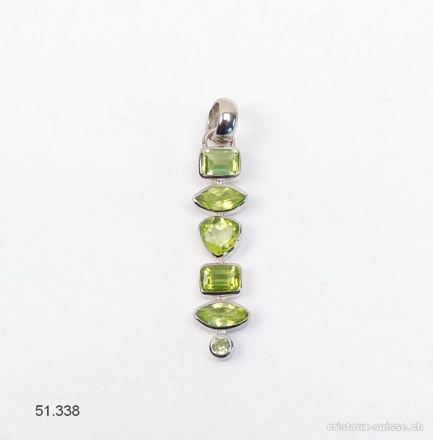 Pendentif Péridot - Olivine facetté en argent 925 platiné