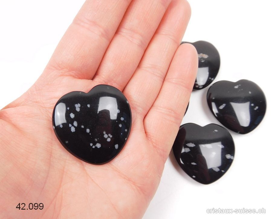 Coeur Obsidienne Flocons de Neige plat 3,5 cm