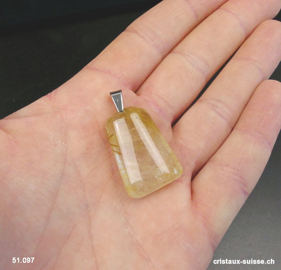 Pendentif Rutile Quartz avec Clip métal. Pièce unique