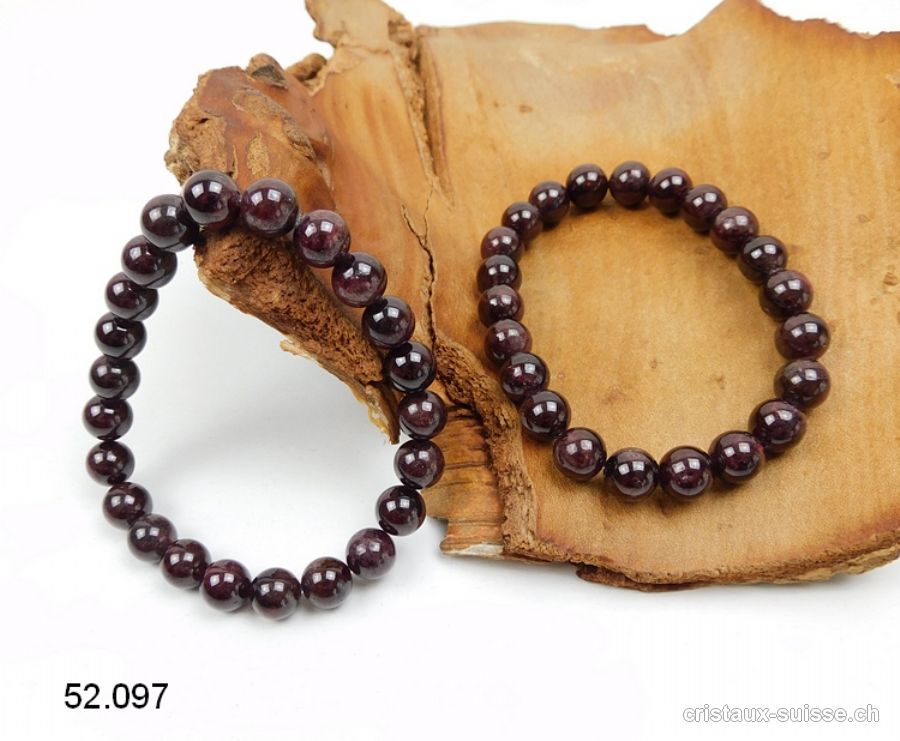 Bracelet Grenat Almandin 8 mm / 17,5 - 18 cm. Taille SM - M