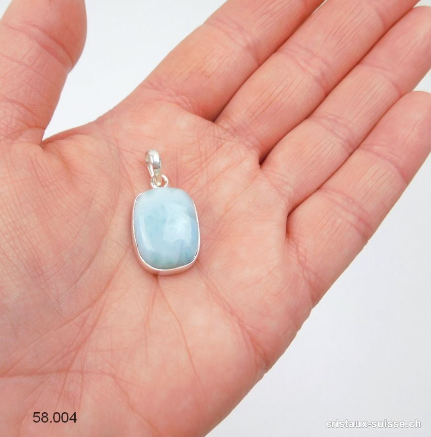 Pendentif Larimar 2 cm en argent 925. Pièce unique