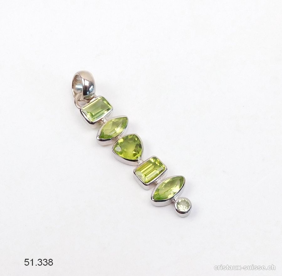 Pendentif Péridot - Olivine facetté en argent 925 platiné