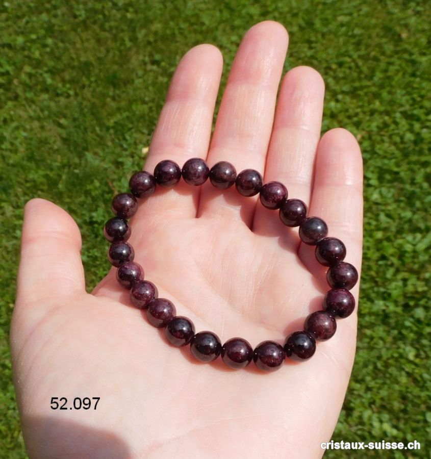 Bracelet Grenat Almandin 8 mm / 17,5 - 18 cm. Taille SM - M